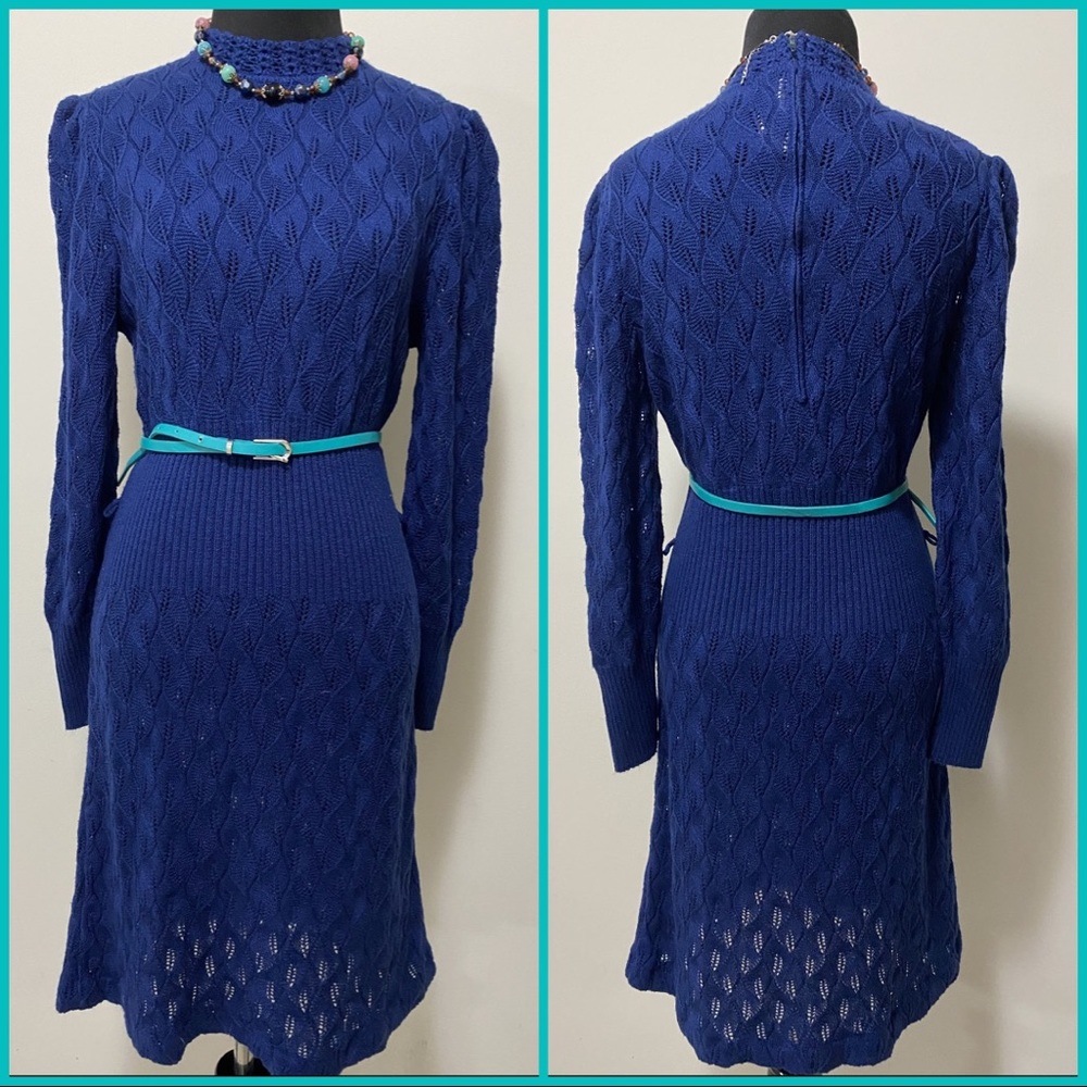 Vintage Keith Adams Navy Blue Knit Dress S…